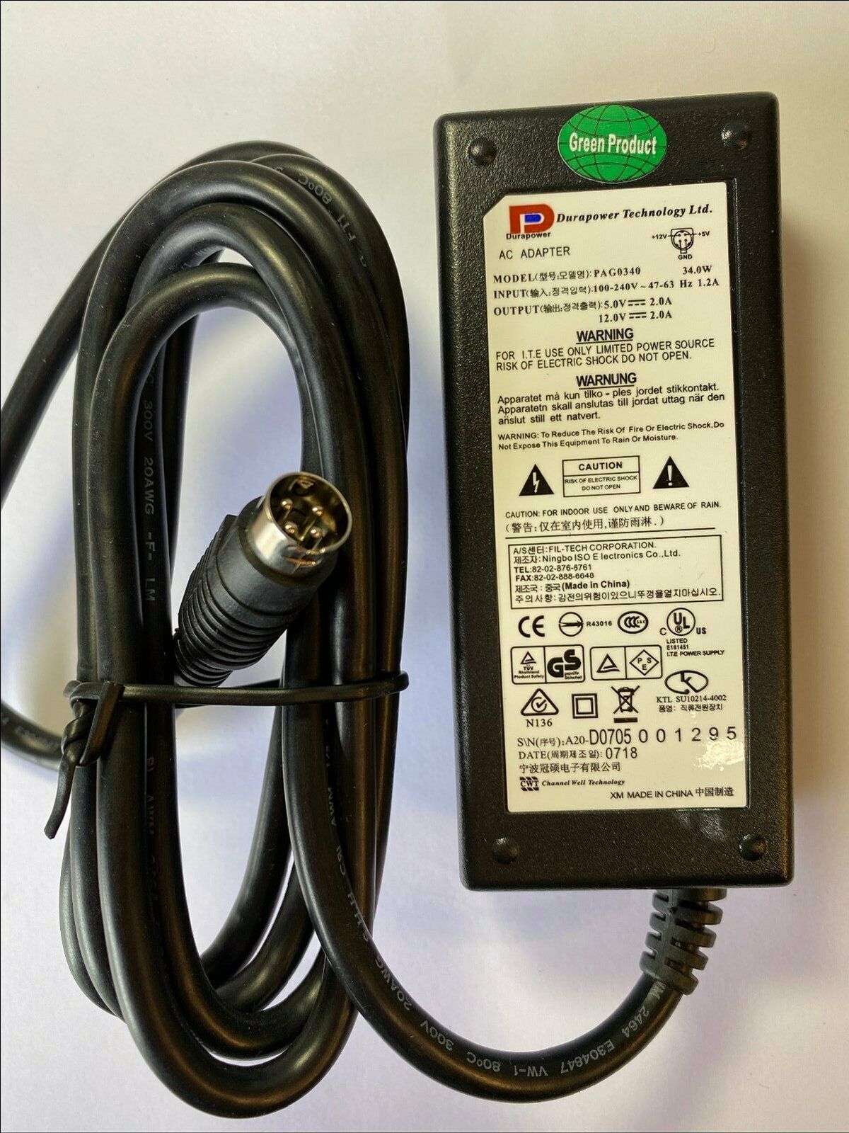 STOREX POWER SUPPLY MODEL SPP34-12.0/5.0-2000 12.0V 5.0V 2000mA Type: Power Adapter Manufacturer