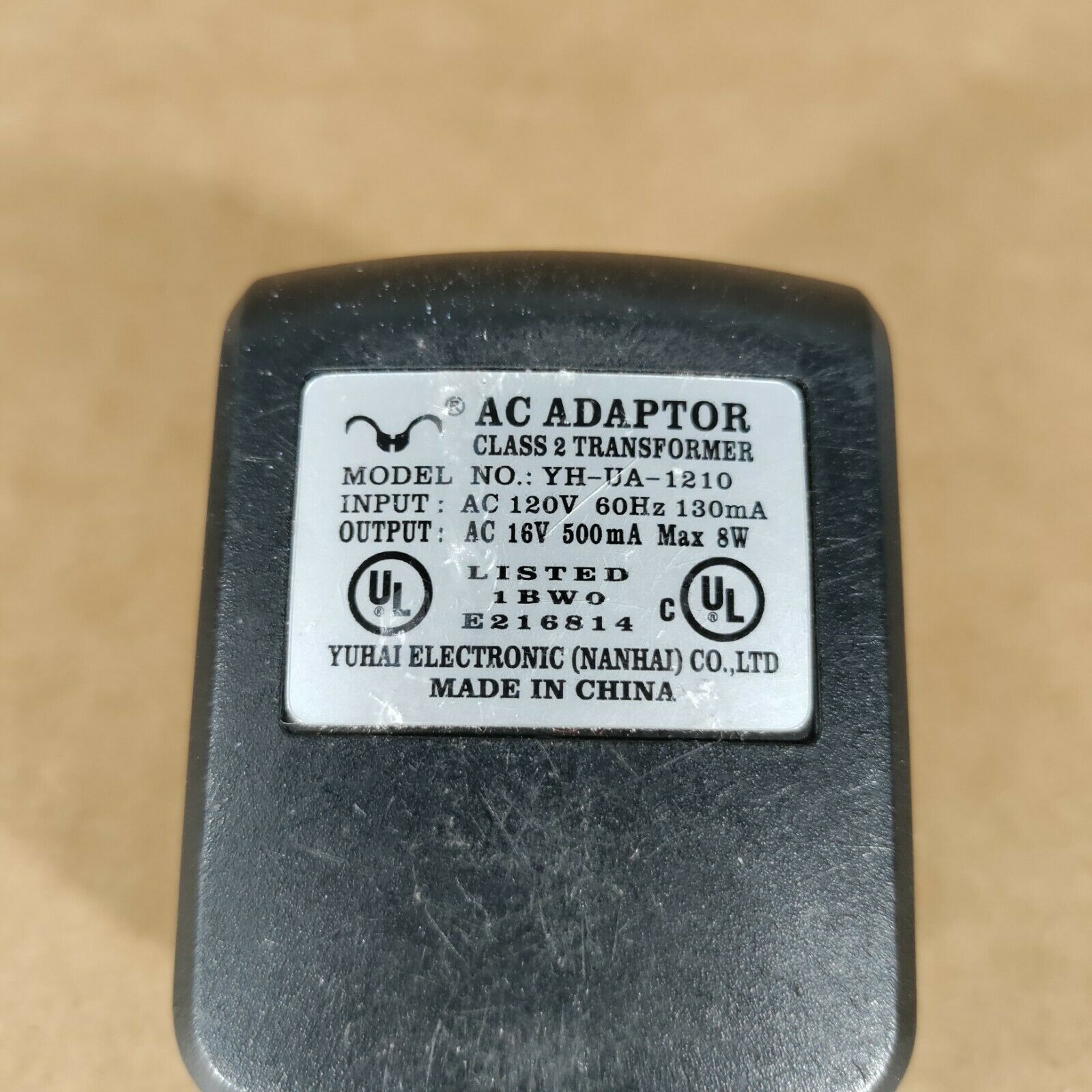 16V AC Adapter Class 2 Transformer MODEL NO YH- UA 1210 YUHAI ELECTRONIC Brand: YUHAI Type: Ada