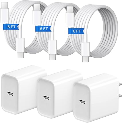 iPhone 17 16 15 Charger Fast Charging 3+3Pack 20W USB C Wall Charger with 6FT Fast Charging Cable Co