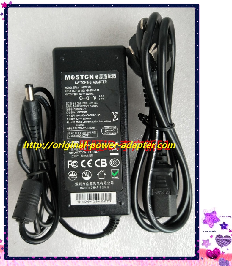 *Brand NEW* GENUINE Original MOSTCM 12V 3A 3000mA FOR M120300P911 AC DC Adapter POWER SUPPLY